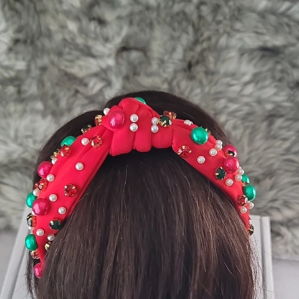 Vibrant Red Beaded Headband